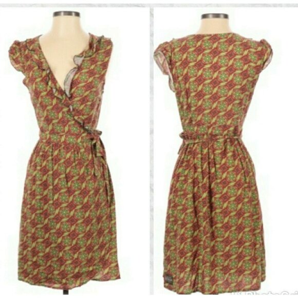 MATILDA JANE Cheerio Wrap Small Wrap Dress Green Red Retro Party Career … - Picture 3 of 10